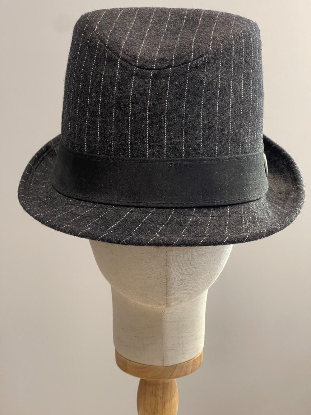 Vintage Ben Sherman Hat Cap Trilby Mens One Size Gray Striped Tweed Wool Lined
